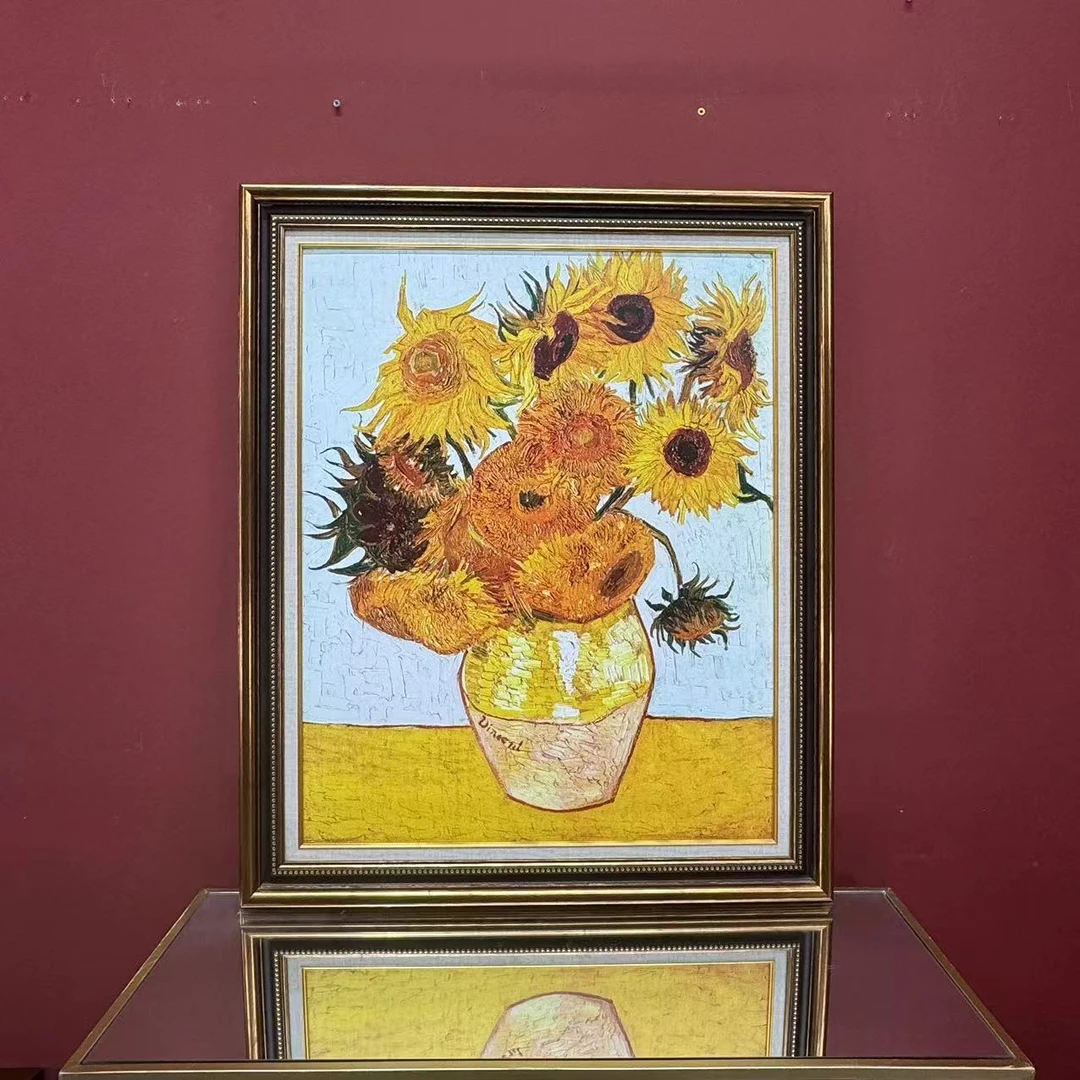 梵高向日葵欧式美式边框客厅玄关卧室书房装饰画