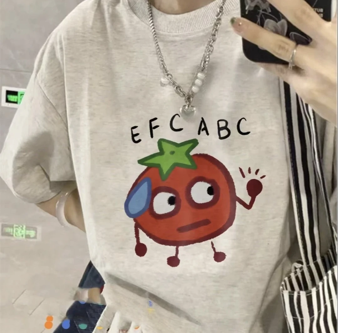 100%纯棉小众设计感t恤ins国潮百搭原创印花2024夏季新款宽松短袖