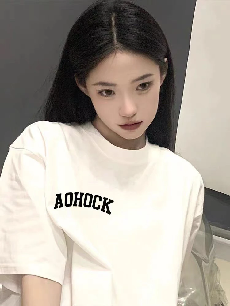 重磅纯棉短袖t恤潮牌半袖女夏季2024新款宽松大版上衣情侣装白色