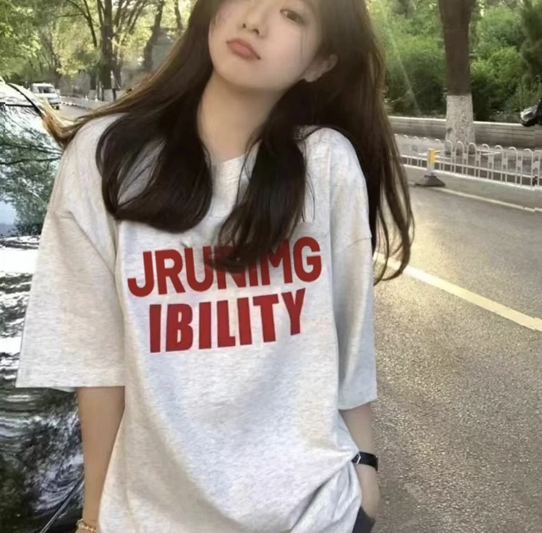 100%纯棉夏季韩版BF风小众设计感慵懒风oversize新款短袖t恤上衣