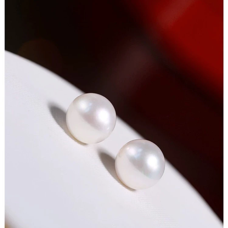 HAIXIJIN/海熙金 18K金耳饰大点位天然淡水馒头珍珠耳钉耳环E011