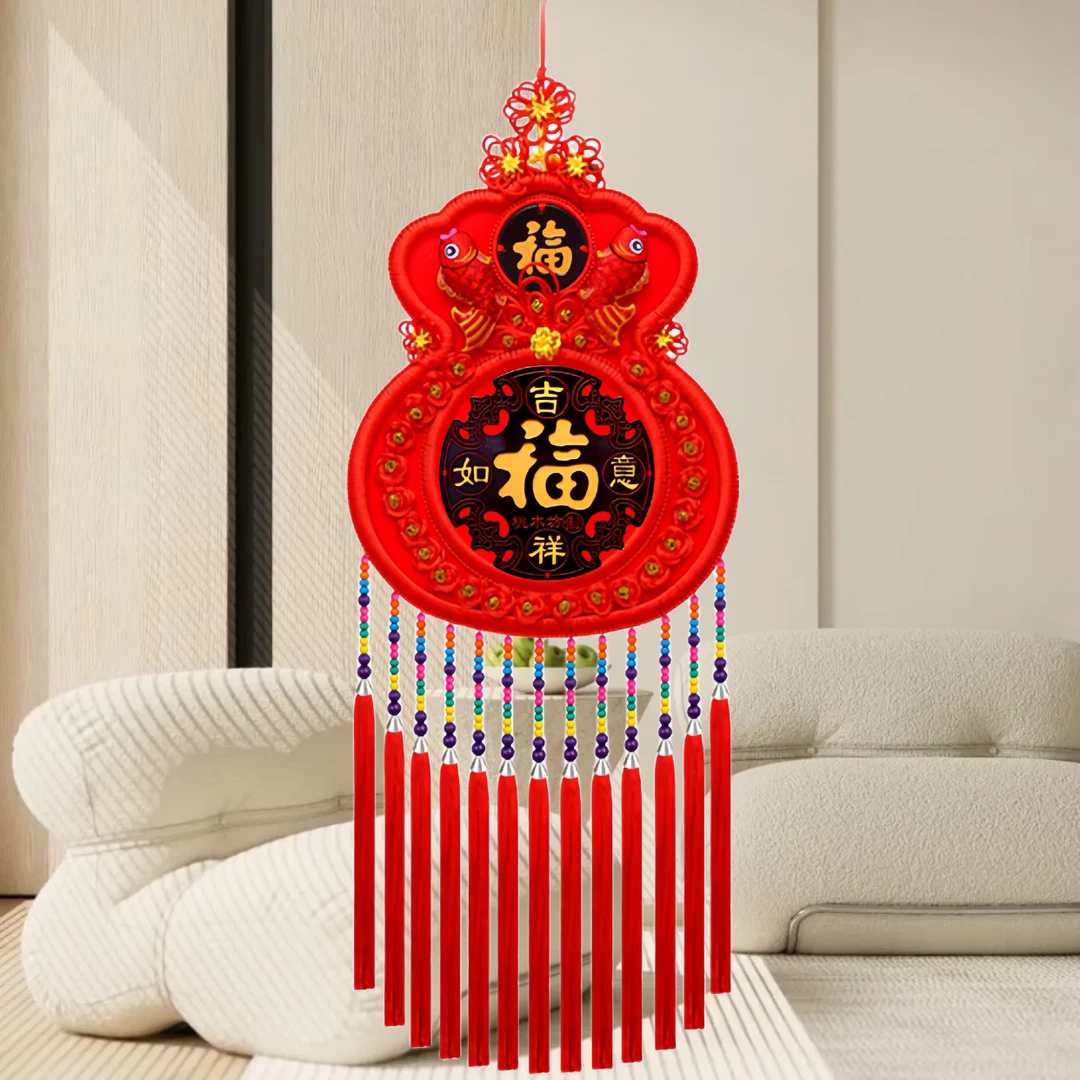 钱袋桃木葫芦（礼盒+挂钩）中国结挂件客厅高档福字桃木喜庆财源