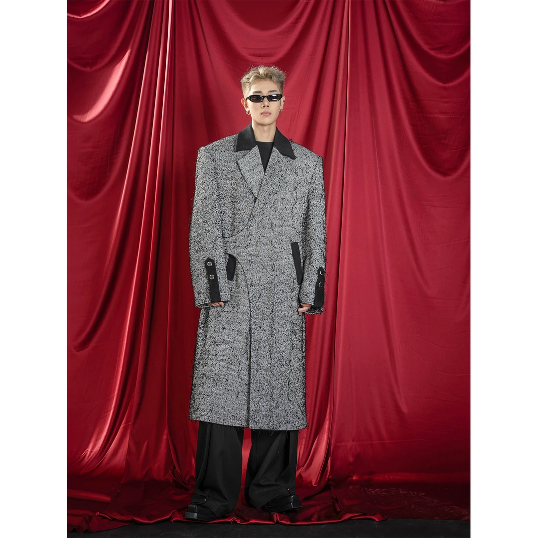 DBW Doublewin23/黑白纹理大衣男士小众设计宽松风衣外套冬装459