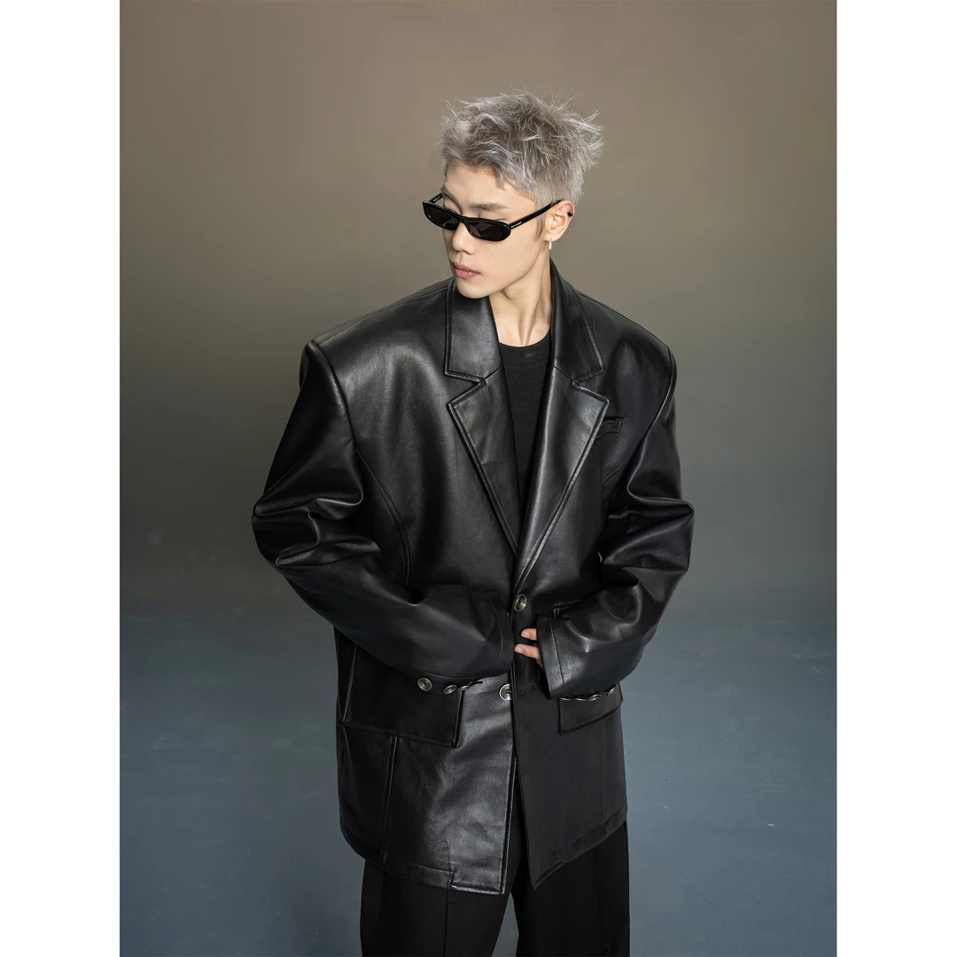 DBW Doublewin23/FW pu皮夹克西服外套男