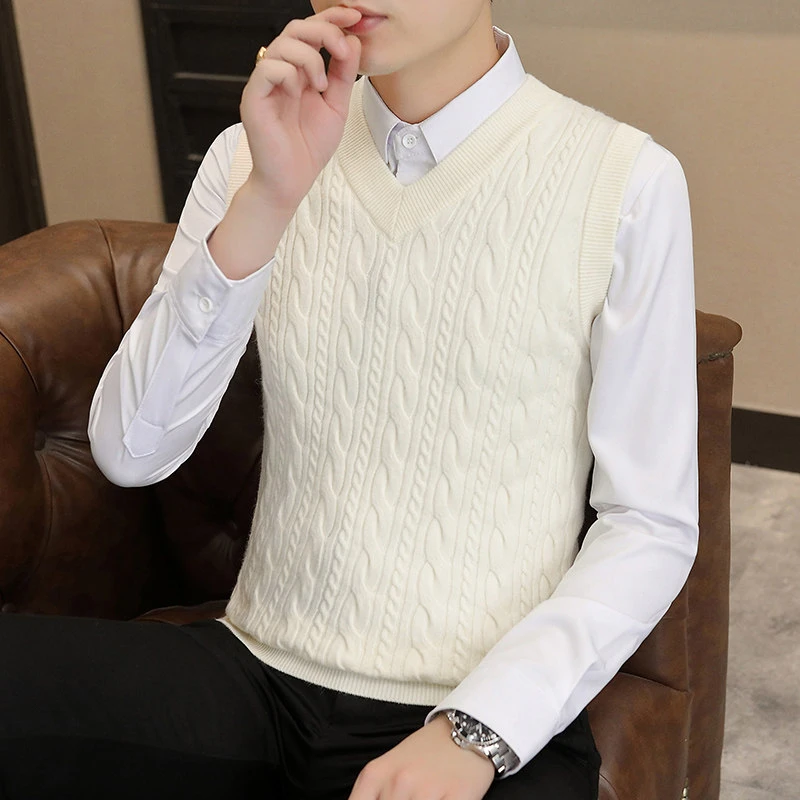 2024秋冬季潮流修身纯色提花针织马甲青年男士休闲无袖马夹潮609
