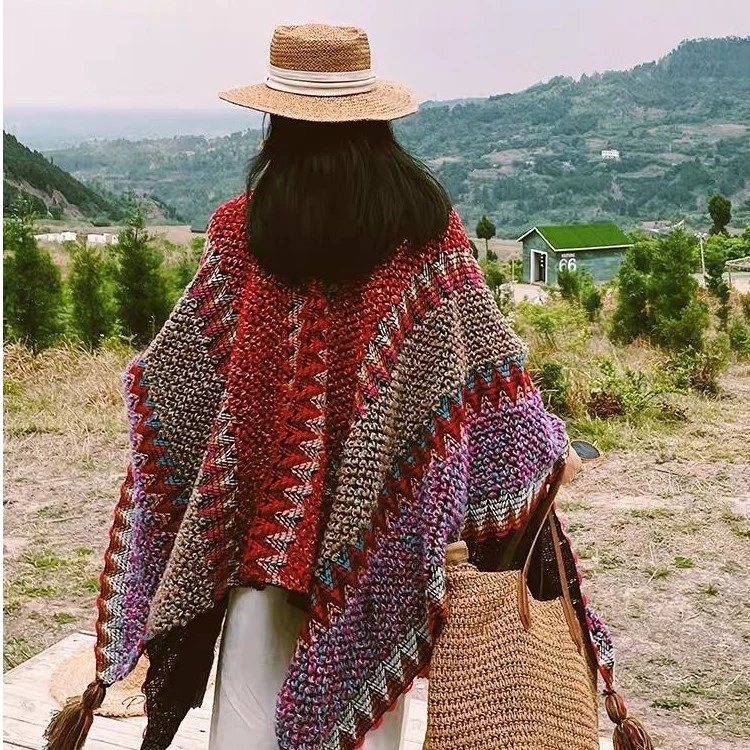 LTOMEN/两头门西藏民族风新疆青海云南旅游斗篷披肩围巾草原披风