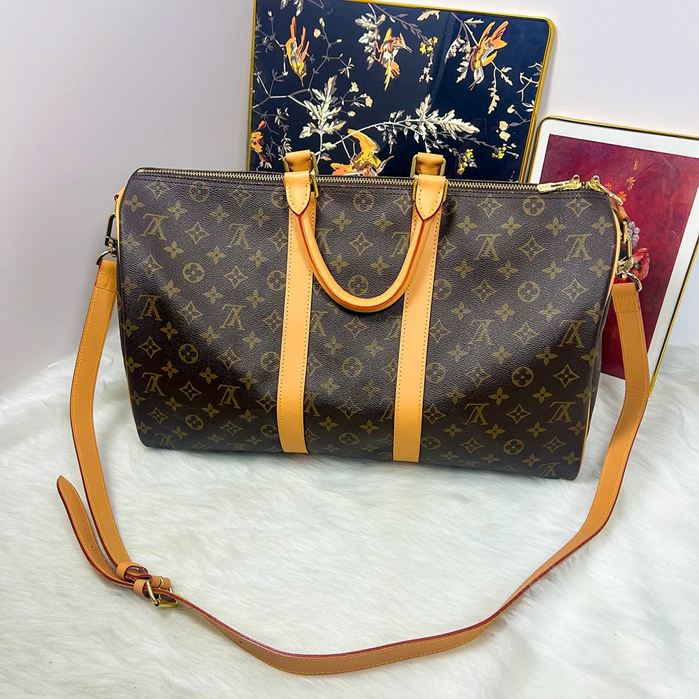 95新 LouisVuitton/路易威登 keepall旅行袋肩带款kp45植鞣革换新