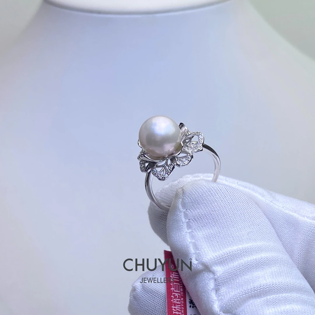 CHUYUN JEWELLERY/珠韵首饰S925银白色淡水珍珠戒指强光气质