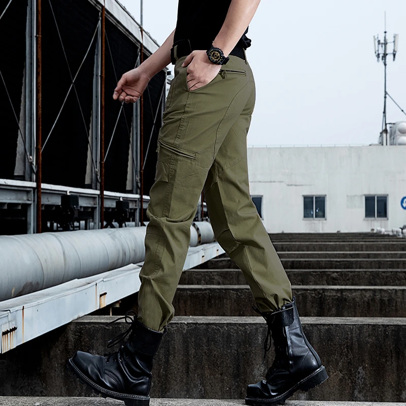 户外休闲军绿裤装男士宽松耐磨工装裤子登山野营迷彩裤直筒时尚