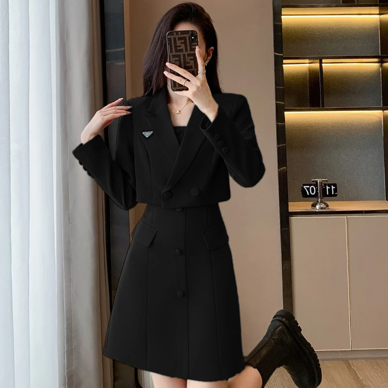 西装外套短款长袖女2025春秋新款西装吊带裙高级感气质时尚连衣裙