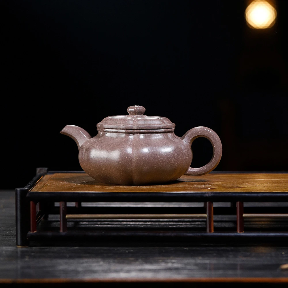 宜兴天青葵仿古紫砂壶240cc(红窑紫砂）