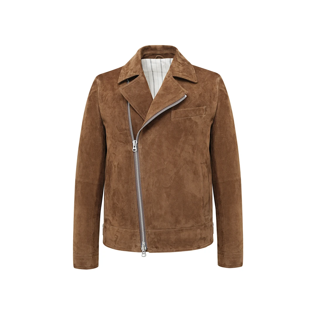 [玛龙宝]山羊反绒机车风夹克24年秋季真皮皮衣翻领复古男士外套