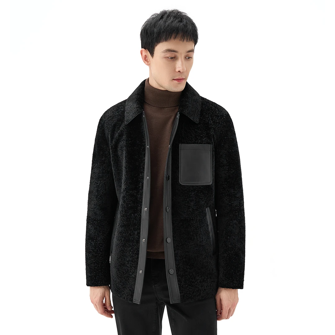 [玛龙宝]Cosmos皮毛一体轻商务真皮皮衣24冬季新款男士衬衫风外套