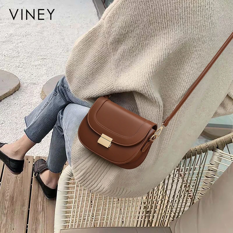 Viney真皮女包包高级感牛皮马鞍包时尚单肩斜挎包90694