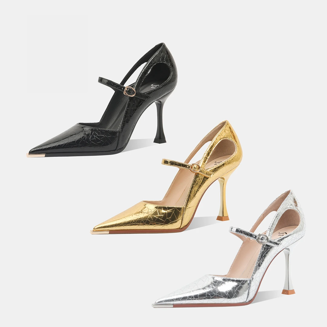 法式性感气质网红时尚百搭黑色尖头单鞋设计感细跟小众浅口高跟鞋