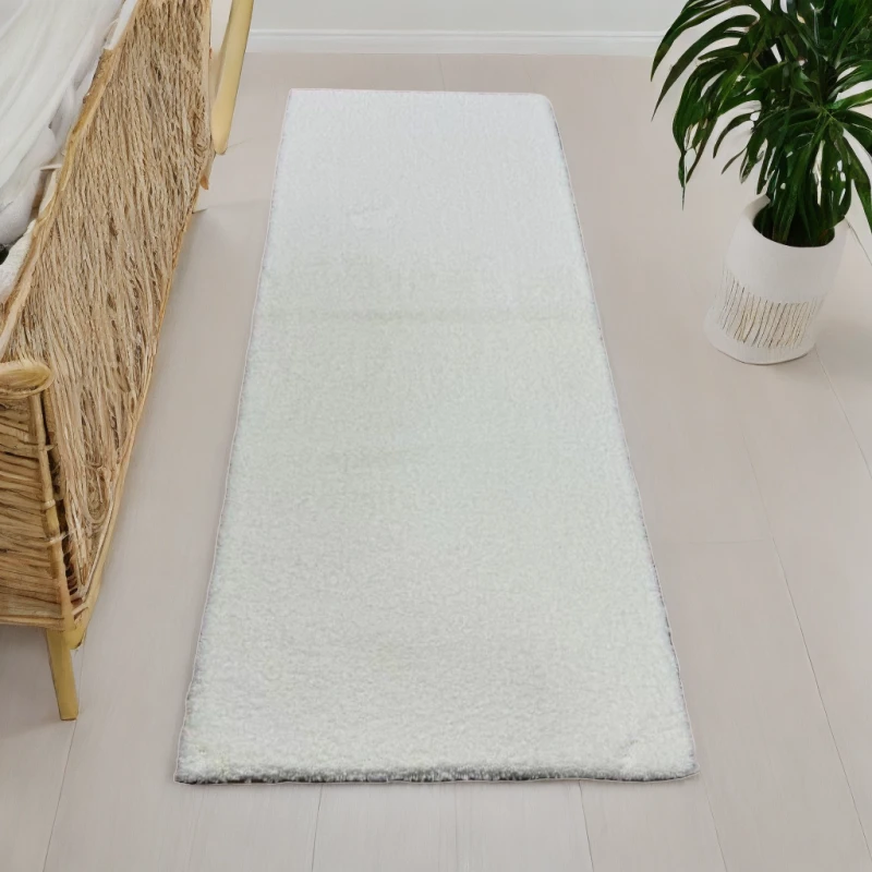 米白暖系长毛植绒床边毯飘窗毯沙发毯网红简约大面积加厚无异味