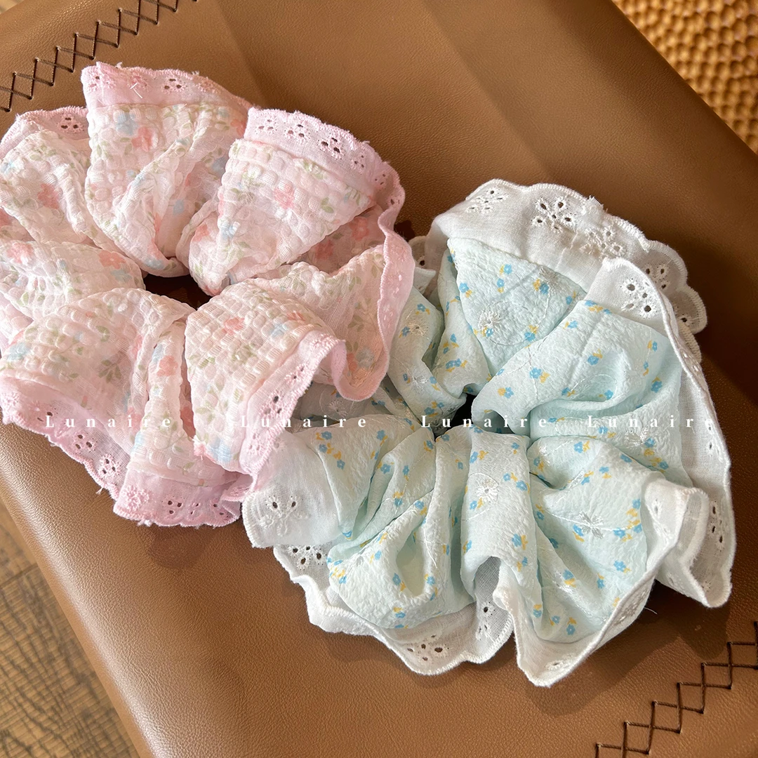 自制春夏小清新碎花大肠发圈女韩系甜美可爱少女蕾丝边头绳头饰