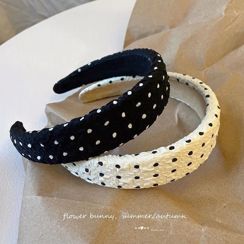 甜酷洋气黑白波点白色褶皱雪纺发加厚抬高可爱颅顶显瘦圆脸头箍