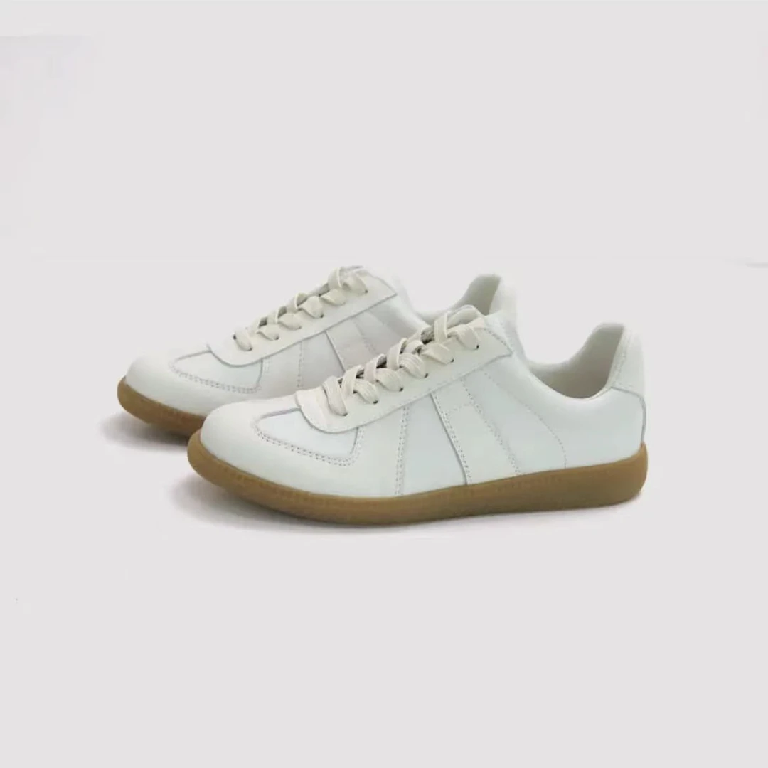 明星同款复古牛皮休闲运动鞋真皮德训鞋拼色平底板鞋