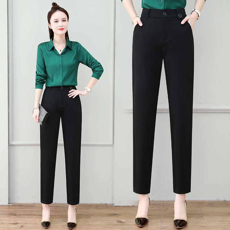 春季新款时尚高腰深档休闲哈伦裤气质修身外穿弹力显瘦女裤9802