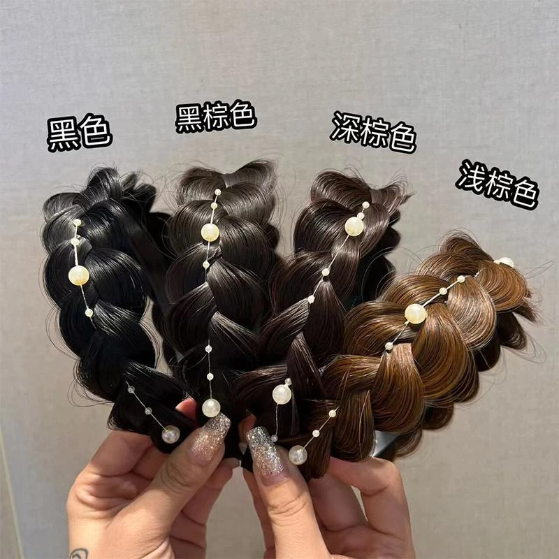 【小伊伊家】亲子鱼骨假发麻花辫发箍珍珠链遮发缝手工编织气质头箍