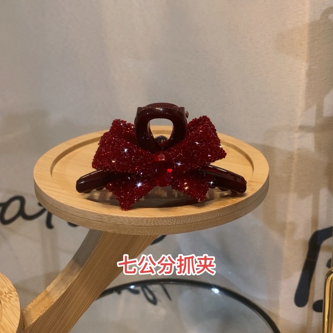 2023新款韩版车厘子红七公分双面蝴蝶结气质轻奢甜美抓夹