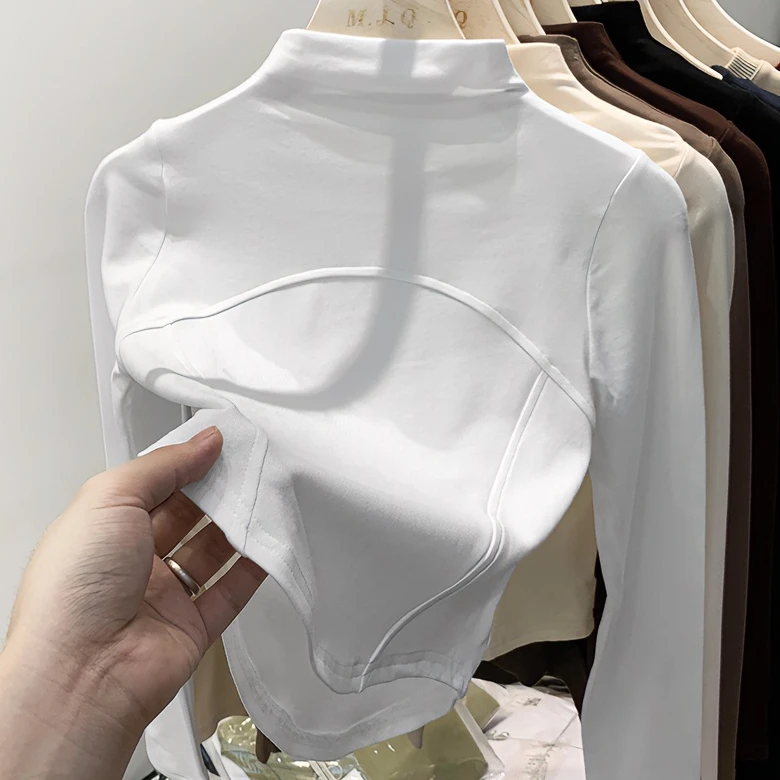 春秋冬季法式洋气德绒长袖女士打底衫半高领鱼骨设计感小众上衣服