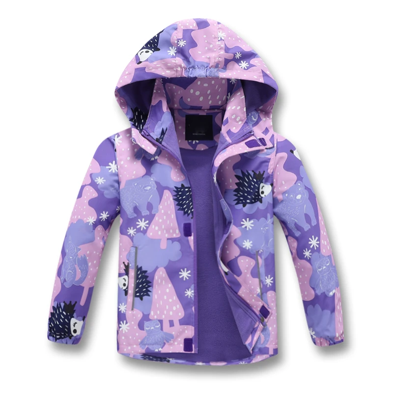 儿童欧美外贸秋冬女童冲锋衣加绒防水防风衣女孩宝宝开衫连帽外套