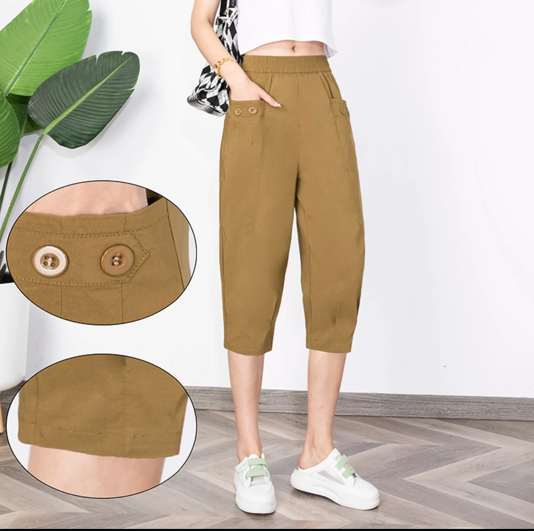 大码夏季纽扣高腰休闲百搭薄款显瘦时尚阔腿宽松七分裤