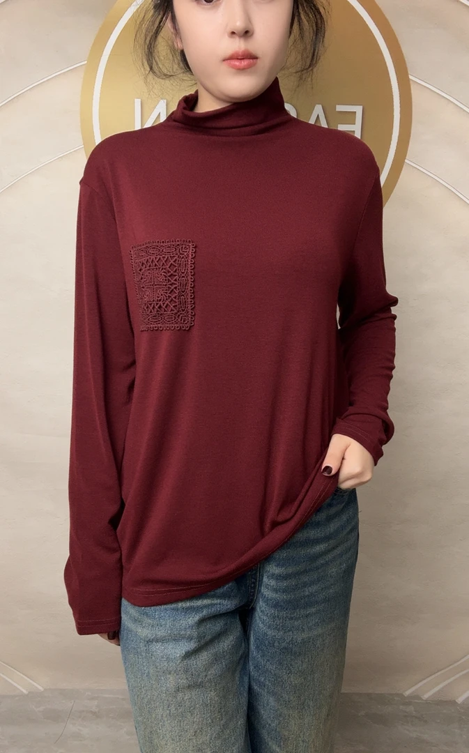 大码洋气舒适半高领高弹力长袖时尚百搭秋冬纯色休闲女士小衫