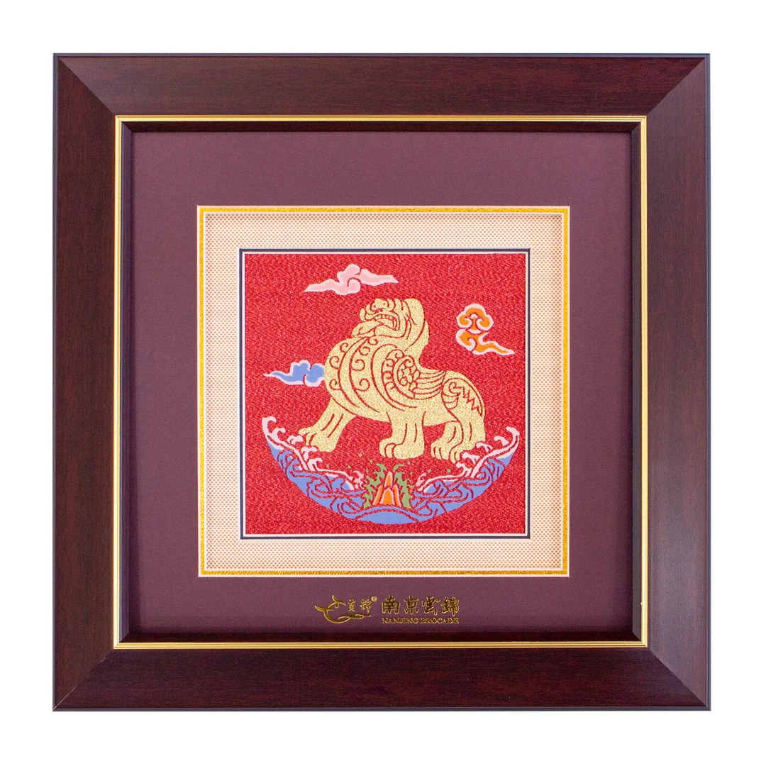 南京云锦织造貔貅框画摆件送客户送朋友礼品非遗画六则手工特色