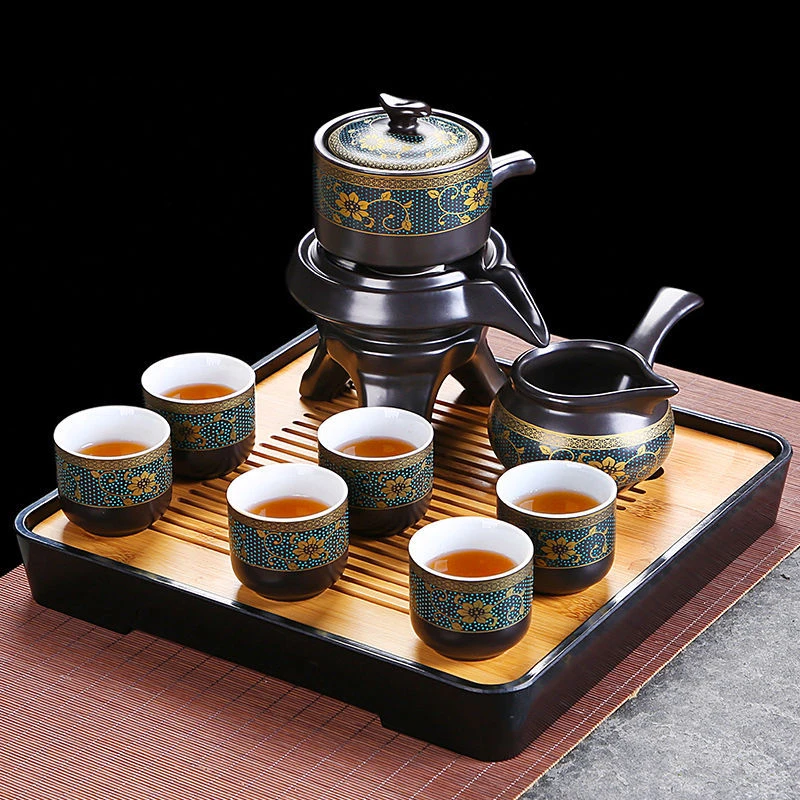 鎏金堆花暗香自动茶具懒人泡茶器套装家用小套一套旋转出水茶壶杯