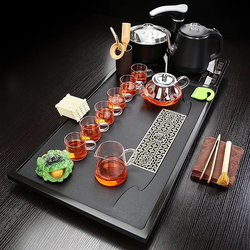 整块乌金石茶盘全自动石茶台茶具套装家用简约陶瓷客厅喝茶小号盘