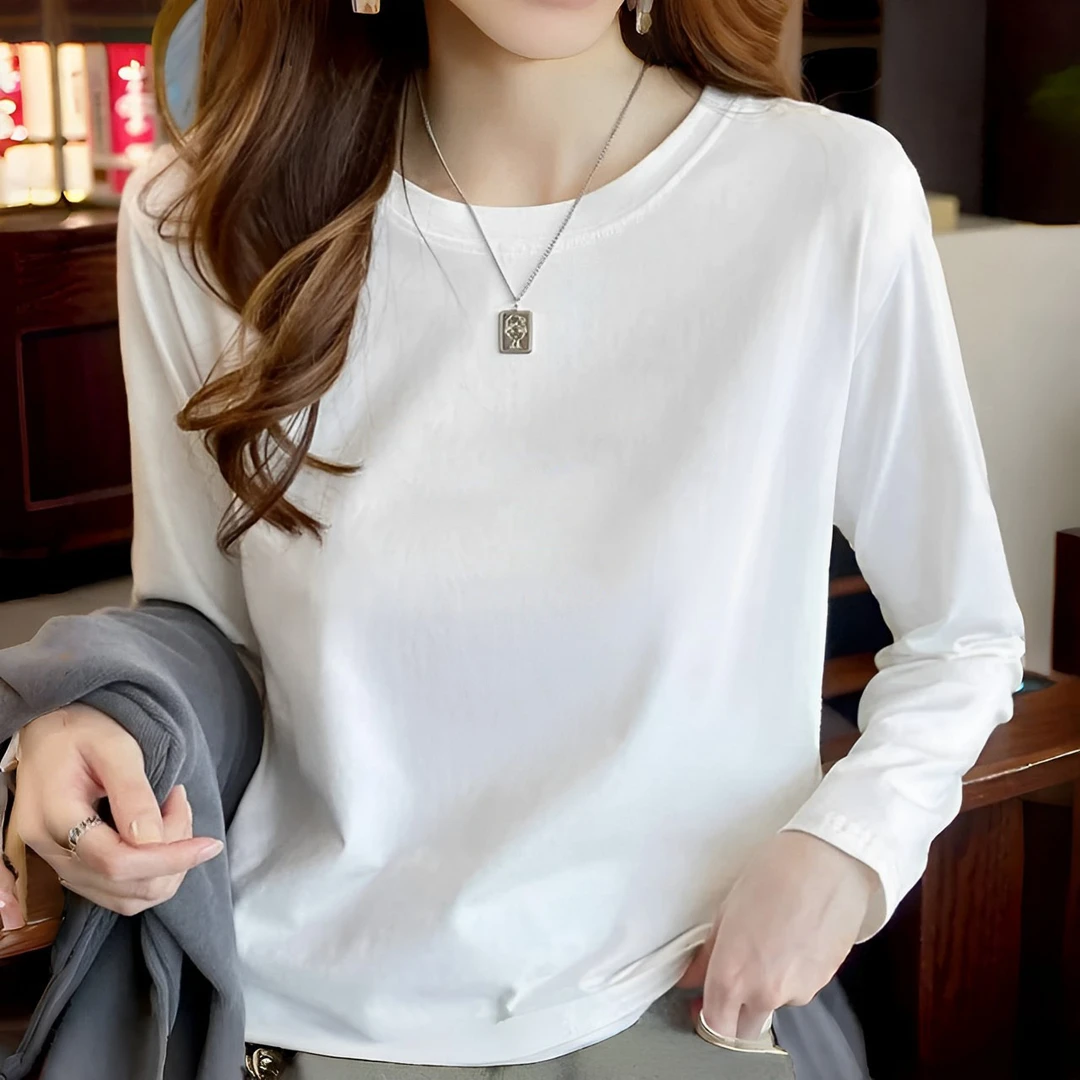 春秋新款纯棉长袖t恤女宽松韩版圆领上衣男女同款打底衫情侣衣服