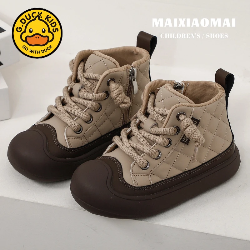 小黄鸭品牌宝宝棉鞋童软底大童时尚板鞋2024秋冬季新款侧拉链舒适