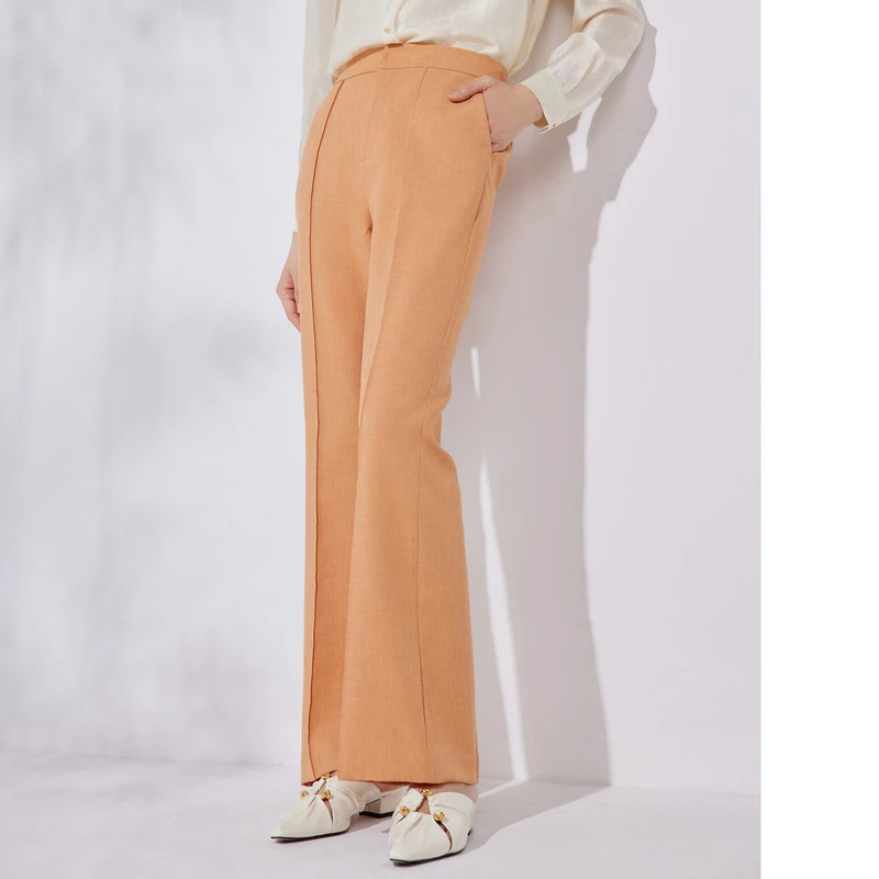 【晨粉专享价】粉蓝衣橱时尚简约通勤气质微喇西装裤日沐橙休闲西装