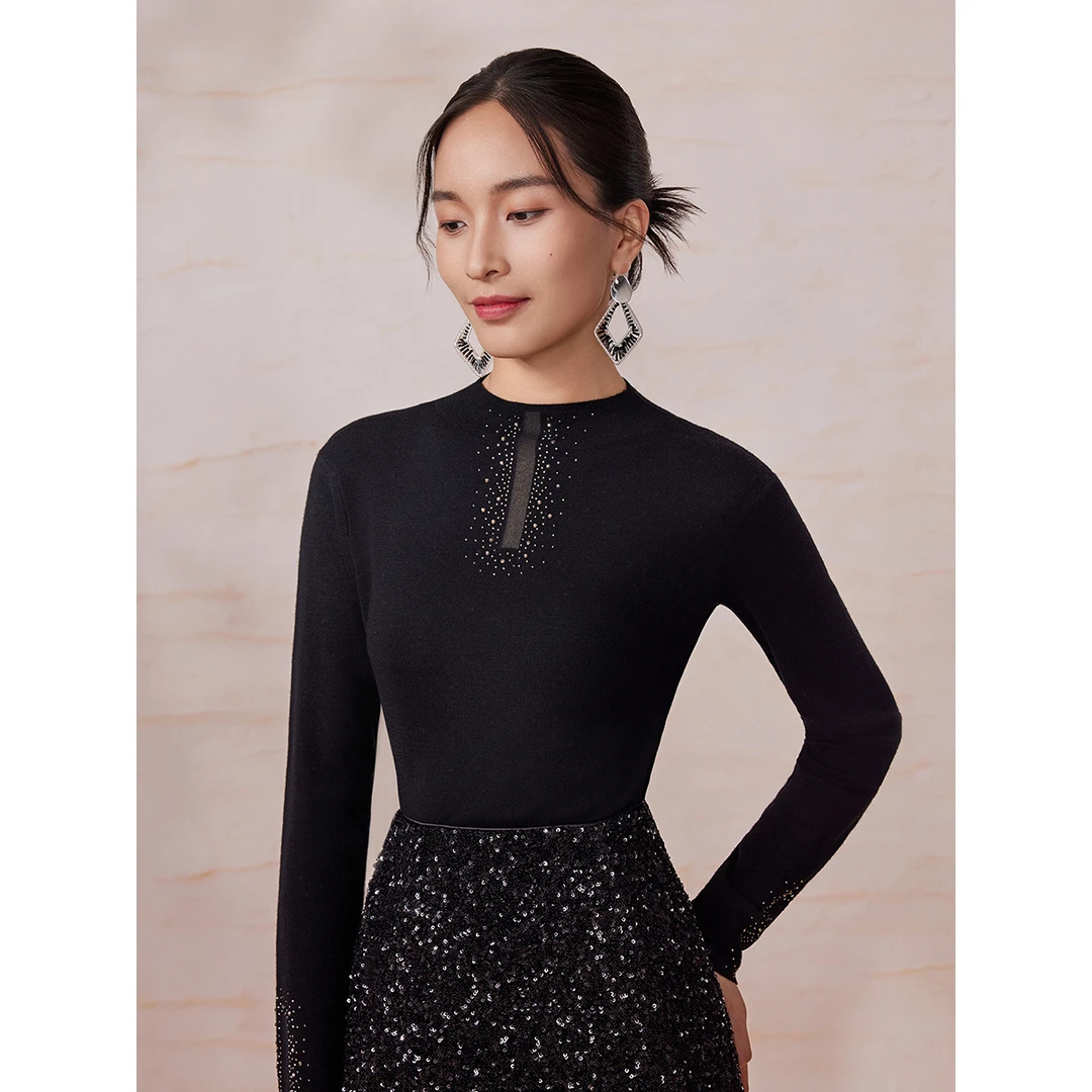 【晨粉专享价】【精致烫钻毛衫】粉蓝衣橱25秋冬装半高领修身