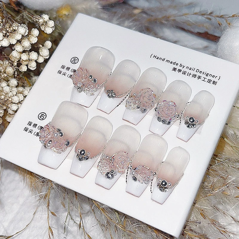 紫缘门美甲透色系山茶花款定制穿戴式可拆卸美甲贴片