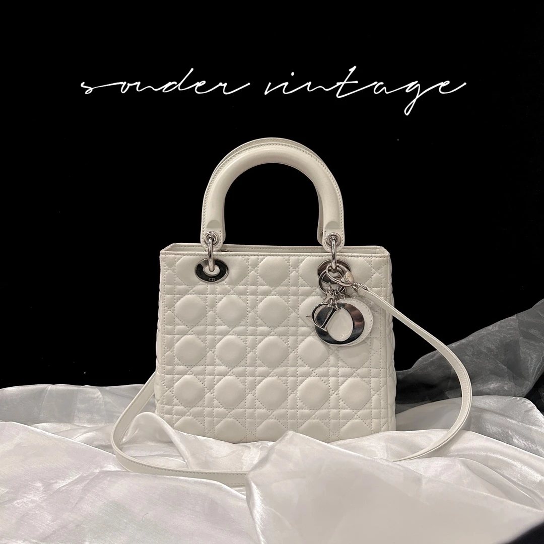 95新 DIOR/迪奥 迪奥五格白色戴妃单肩手提包