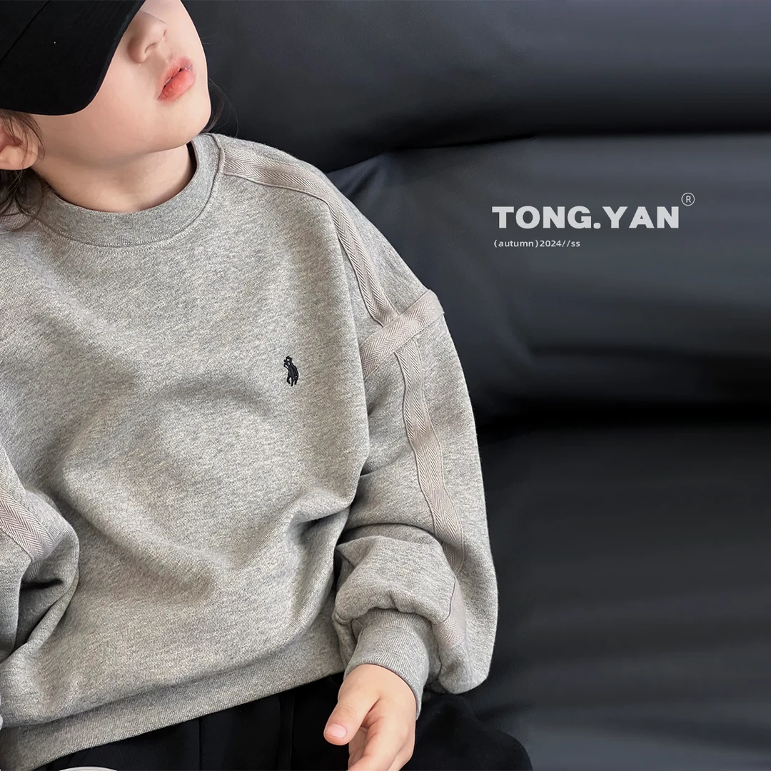 男童卫衣秋装2024新款自制中大童圆领上衣帅气套头衫韩版儿童外套