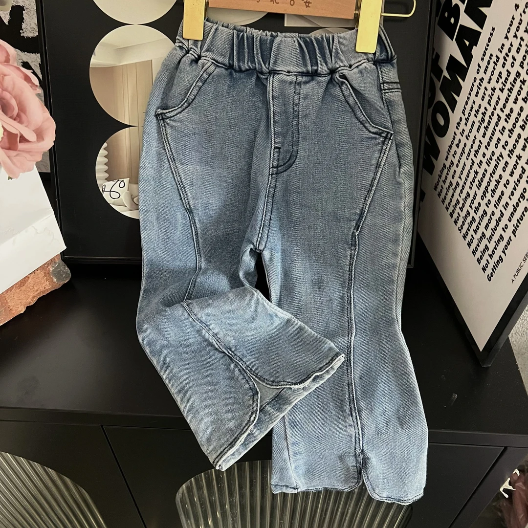 0025款女童裤子春秋款洋气直筒儿童牛仔款女宝宝秋季休闲阔腿裤