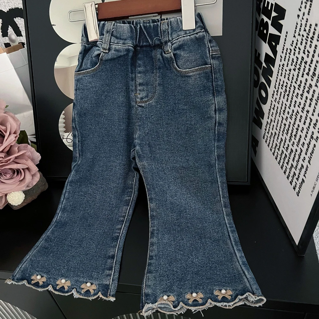 0033款女童裤子春秋款洋气儿童牛仔款女宝宝秋季休闲阔腿裤