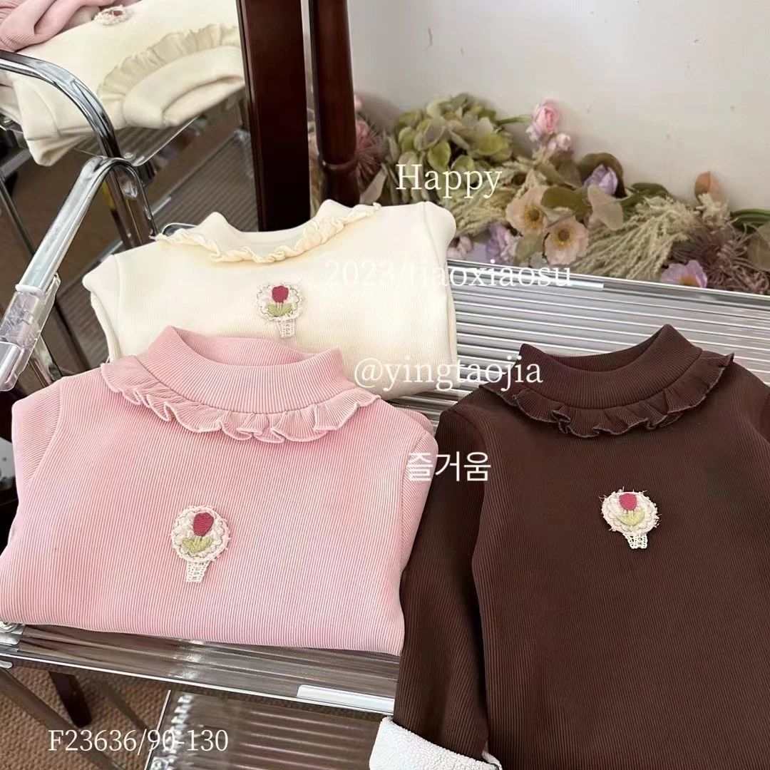 0316 女童加绒打底衫儿童白色打底衣宝宝秋冬长袖