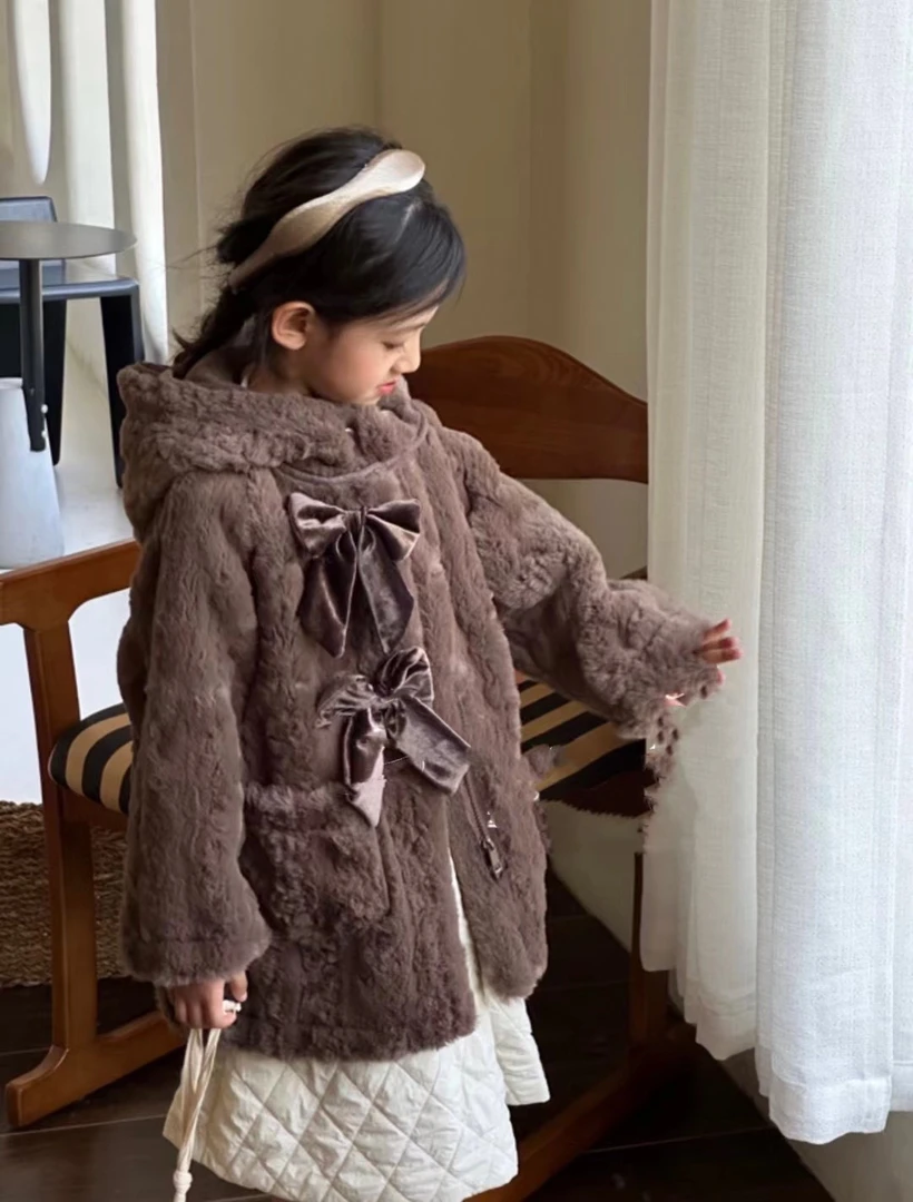 0185款女童秋冬季外套儿童加绒冬装女宝宝皮毛一体冬季棉服