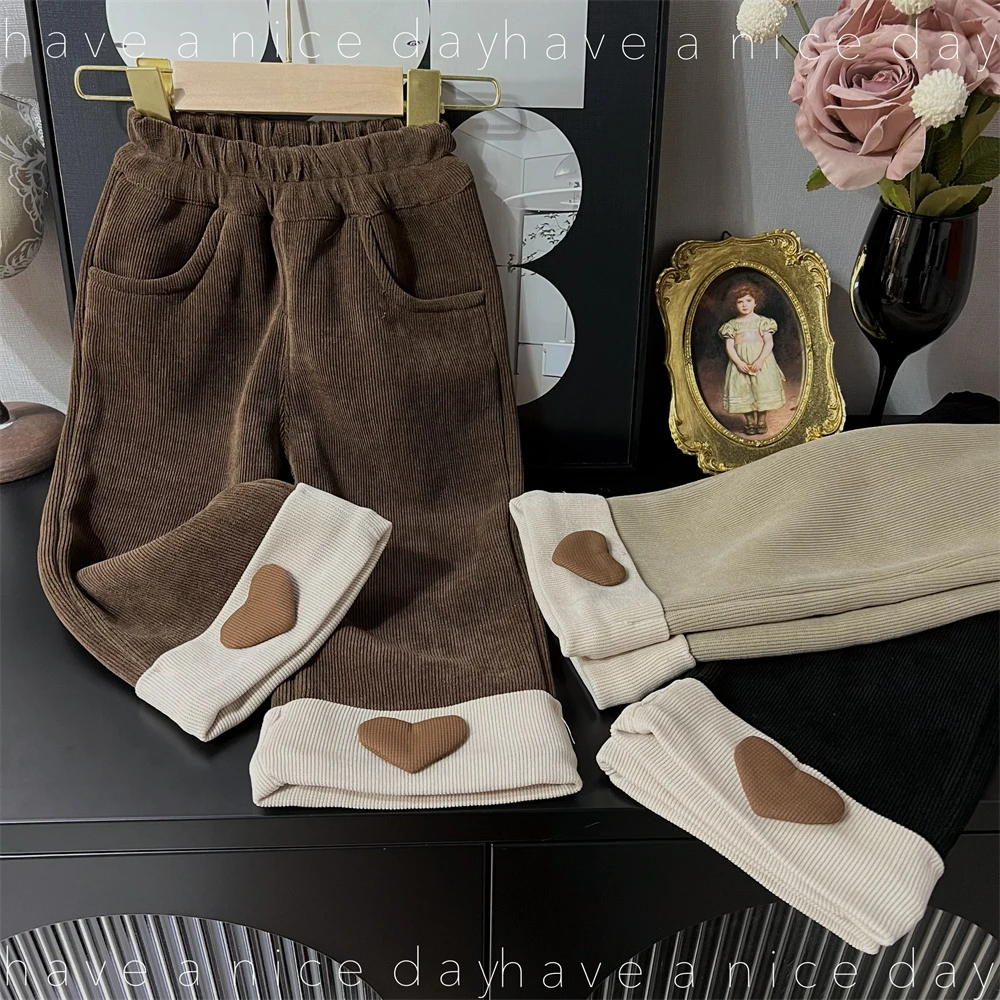 0242款女童加绒裤子秋冬季洋气女宝宝2024新款灯芯绒儿童装冬装