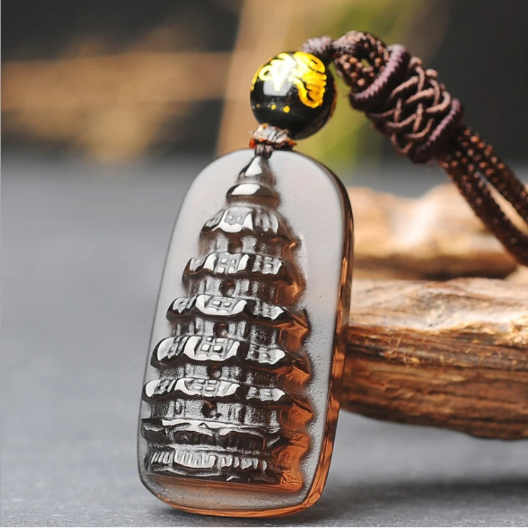 墨西哥天然冰种黑曜石文昌塔吊坠文昌塔圆珠手链学生益智水晶挂件