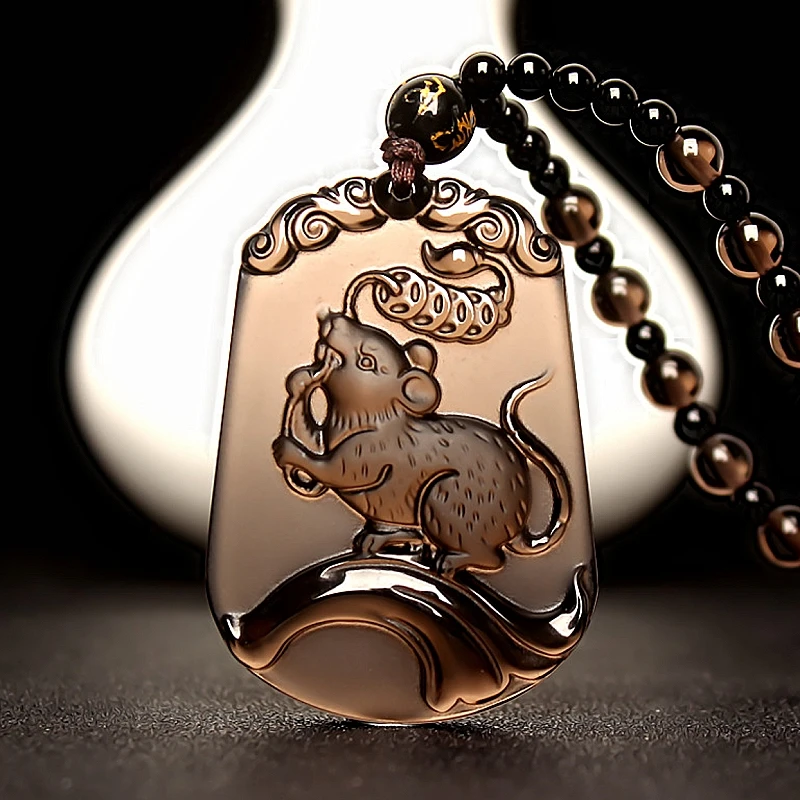 生肖属相吊坠天然冰种黑曜石猴鼠龙蛇鸡牛猪兔羊虎马狗护身符项链