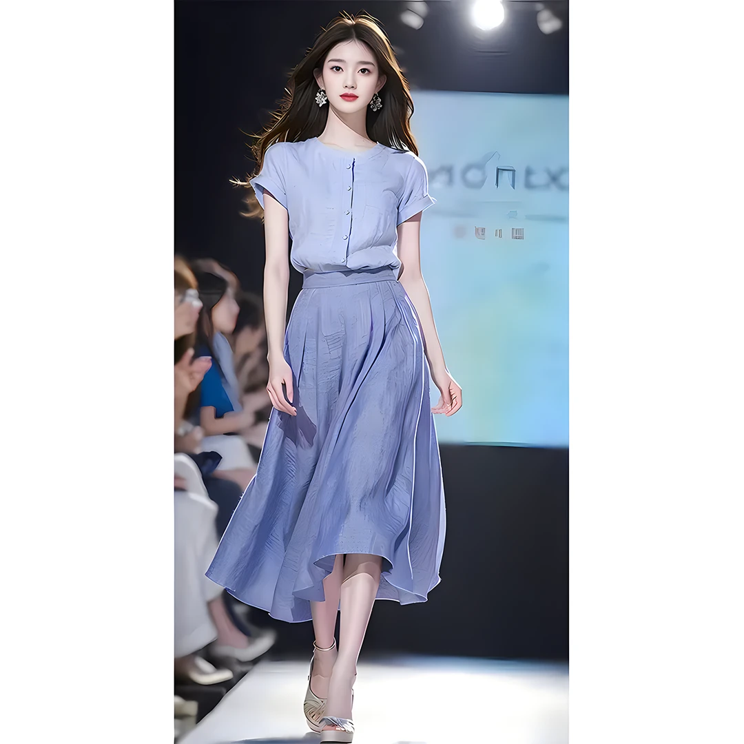 今年流行漂亮小众设计休闲慵懒风法式气质紫色连衣裙子套装女夏季