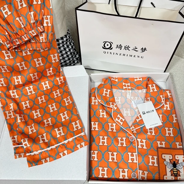 琦欣之梦爱玛橙高定时尚长袖长裤家居服睡衣女