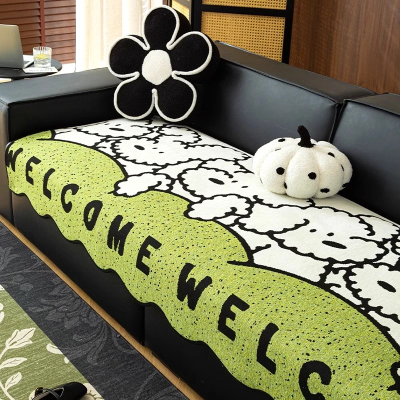 异形卡通坐垫雪尼尔2025新款直排沙发垫防滑不规则防猫抓沙发盖布